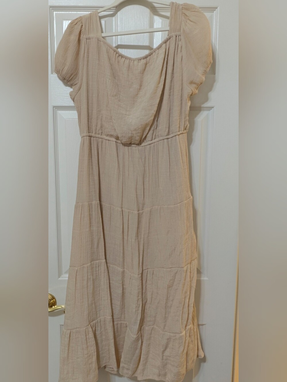 Linen Beige Tiered Maxi Dress